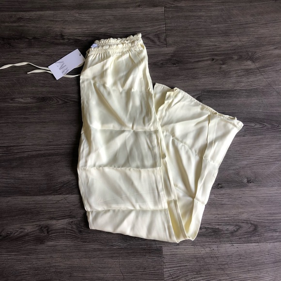 Zara Silk Long Pants Cream Size S - Picture 1 of 2
